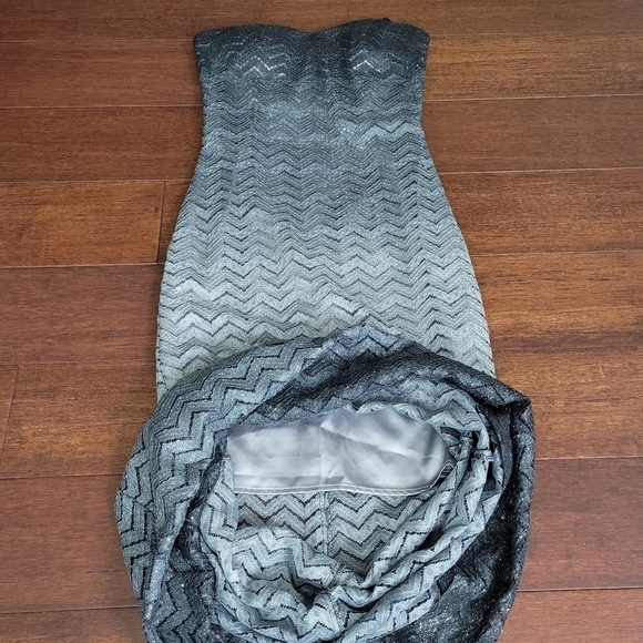 Betsy & Adam Strapless Gray Ombre Glitter Chevron Floor Length Gown Dress Size 2 - Picture 8 of 13